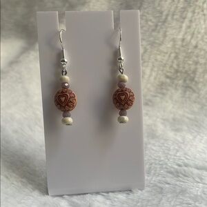 Brown and Silver Dangle Earrings with Natural Beads